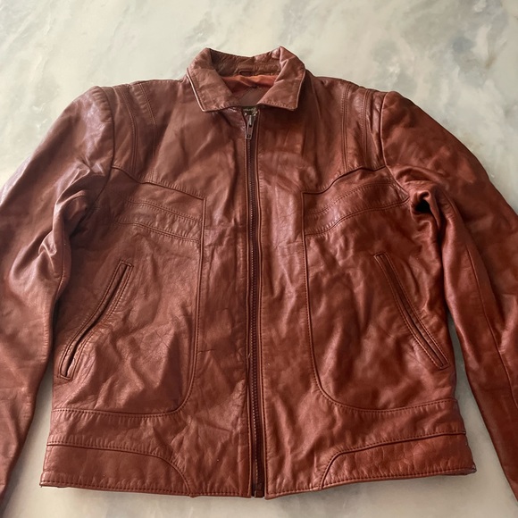 70's Vintage Fantastic International 100% Leather Camel Brown Pilot Jacket - Picture 10 of 15